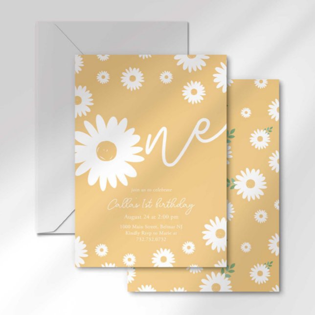 Gold Daisy 1st Birthday Invitation (Creator Uploaded)