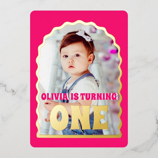 Gold Daisy ONE First Birthday Party Photo (Front)