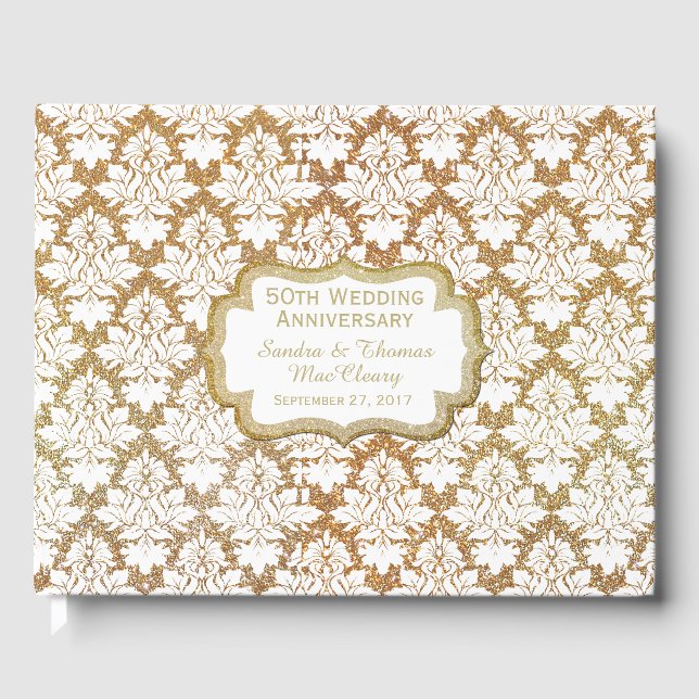 Gold Damask 50th Anniversary Custom Guest Book (Front)