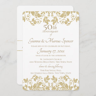 Gold Damask 50th Anniversary Invitation