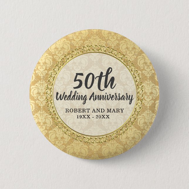 Gold Damask 50th Wedding Anniversary 6 Cm Round Badge (Front)