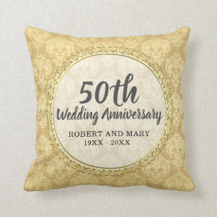Gold Damask 50th Wedding Anniversary Gift Cushion