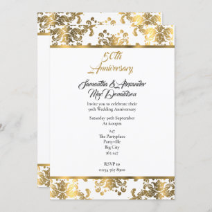 Gold damask 50th wedding anniversary invitation