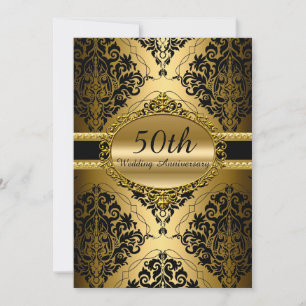 Gold Damask 50th Wedding Anniversary Invite