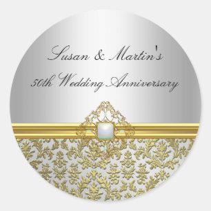 Gold Damask 50th Wedding Anniversary Sticker