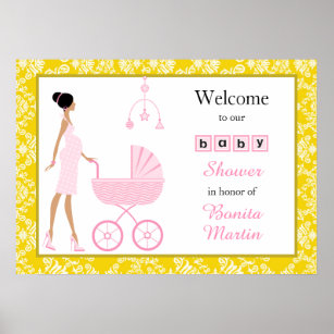 Gold Damask African American Baby Shower Poster
