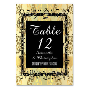 Gold  damask and black table number