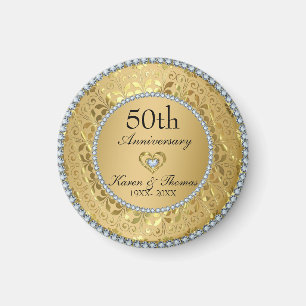 Gold Damask And Diamonds- Anniversary Magnet