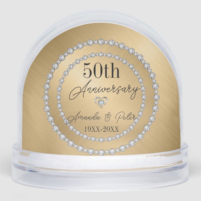 Gold Damask And Diamonds Wedding Anniversary Snowglobe (Front)
