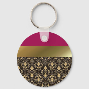 Gold damask and Red Key Ring