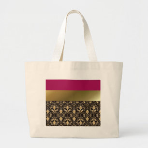 Gold damask and Red Large Tote Bag