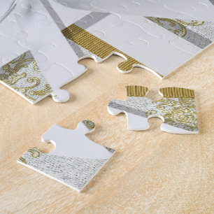 Gold Damask Anniversary Photo Puzzle