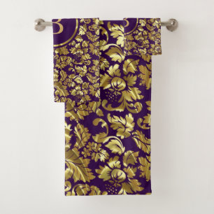 Gold Damask Bath Towel Set