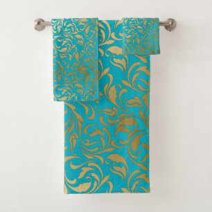 Gold Damask Bath Towel Set