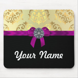 Gold damask & black personalised mouse pad