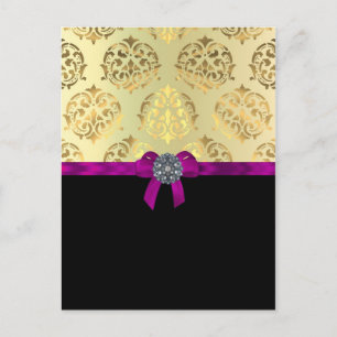 Gold damask & black personalised postcard