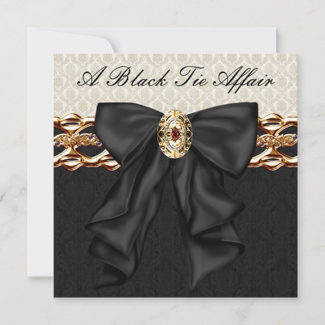 Gold Damask Black Tie Formal Corporate Party Invitation (Front)