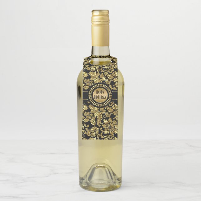 Gold Damask Bottle Tag (On Bottle)