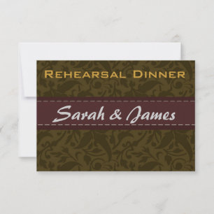 Gold damask brocade Vintage wedding rehearsal Invitation