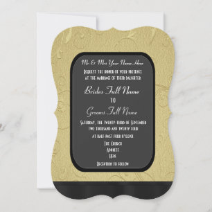 Gold damask chalkboard style alternative wedding invitation