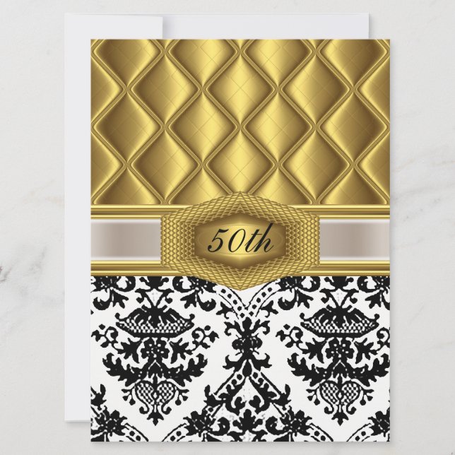 Gold Damask classic Birthday Invitation (Front)