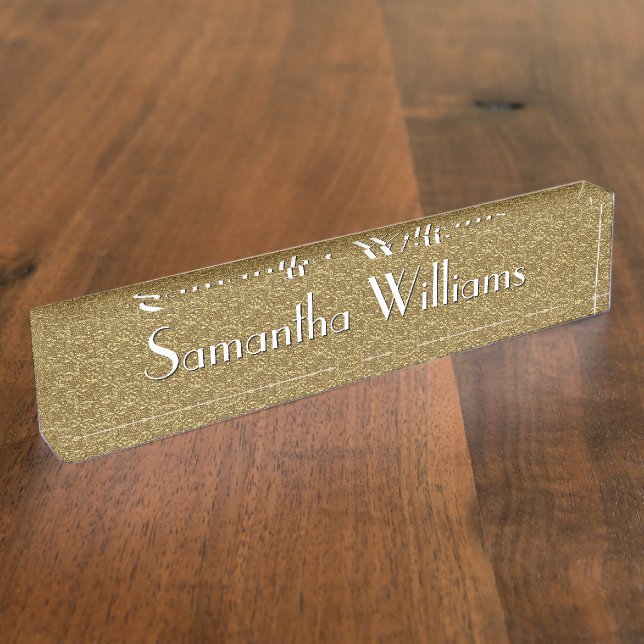 Gold Damask Custom Desk Nameplate (Side)