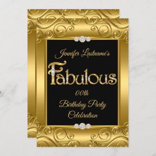 Gold Damask Diamond Fabulous Birthday Party Invitation