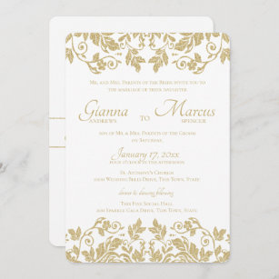 Gold Damask Emblem Wedding Invitation