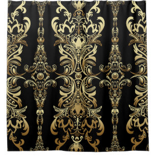 Gold Damask, Floral Arabesque Pattern. Shower Curtain