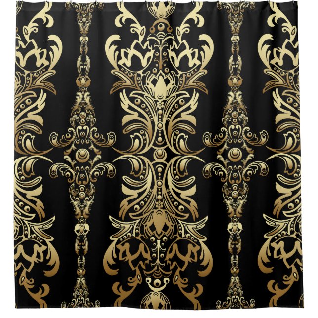 Gold Damask, Floral Arabesque Pattern. Shower Curtain (Front)