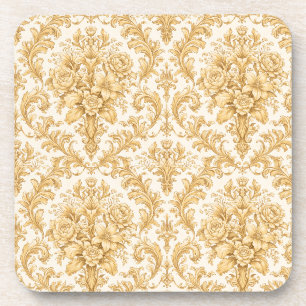 Gold Damask Floral Coaster