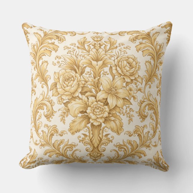 Gold Damask Floral Cushion (Front)