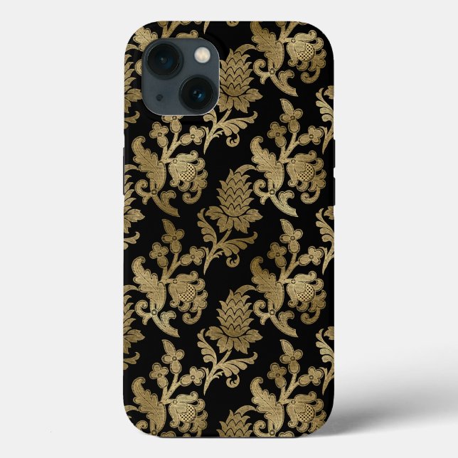 Gold Damask Floral On Black Wedding Gift Case-Mate iPhone Case (Back)