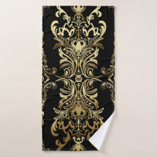 Gold damask floral seamless pattern with arabesque bath towel