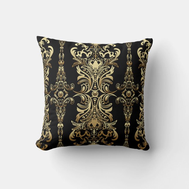 Gold damask floral seamless pattern with arabesque cushion (Front)