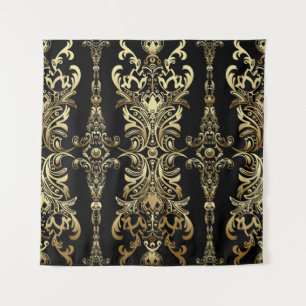 Gold damask floral seamless pattern with arabesque tapestry