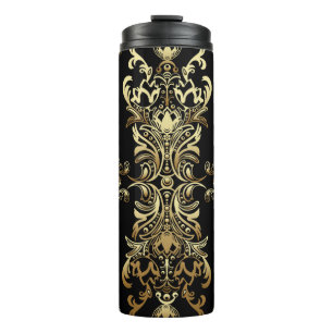 Gold damask floral seamless pattern with arabesque thermal tumbler