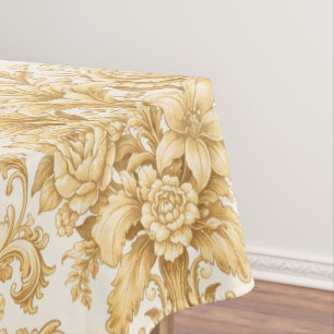 Gold Damask Floral Tablecloth