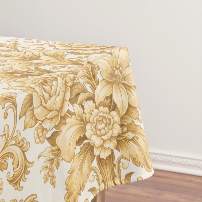 Gold Damask Floral Tablecloth (In Situ)