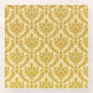 Gold damask glass coaster