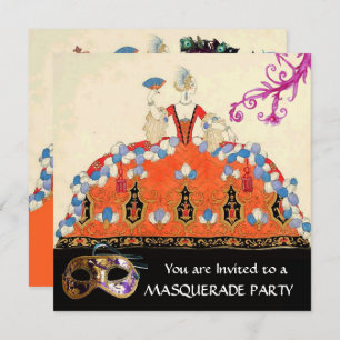 GOLD DAMASK MASKS,ORANGE LADY MASQUERADE PARTY INVITATION