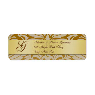 Gold Damask Monogram Christmas Address Labels
