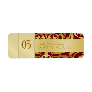 Gold Damask Monogram Red Wedding Address Label Return Address Label