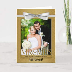 Gold Damask Mr and Mrs Photo Wedding Invitation