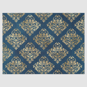 Gold Damask on Blue Decoupage Tissue Paper