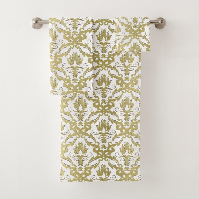 Gold Damask On White or Any Colour Towel Set (Insitu)