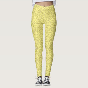 Gold Damask on Yellow Leggings - Easter Yoga Pants