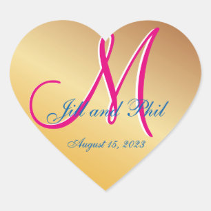 Gold Damask Orange Yellow 3d Monogram Heart Sticker