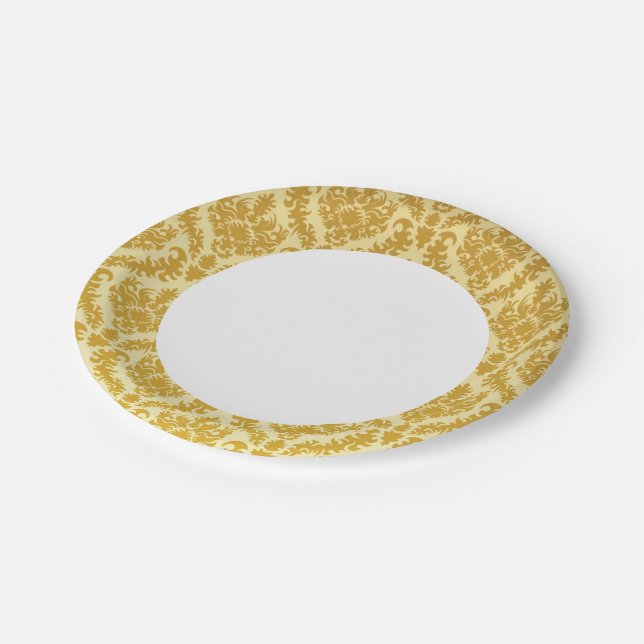 Gold damask paper plate (Angled)
