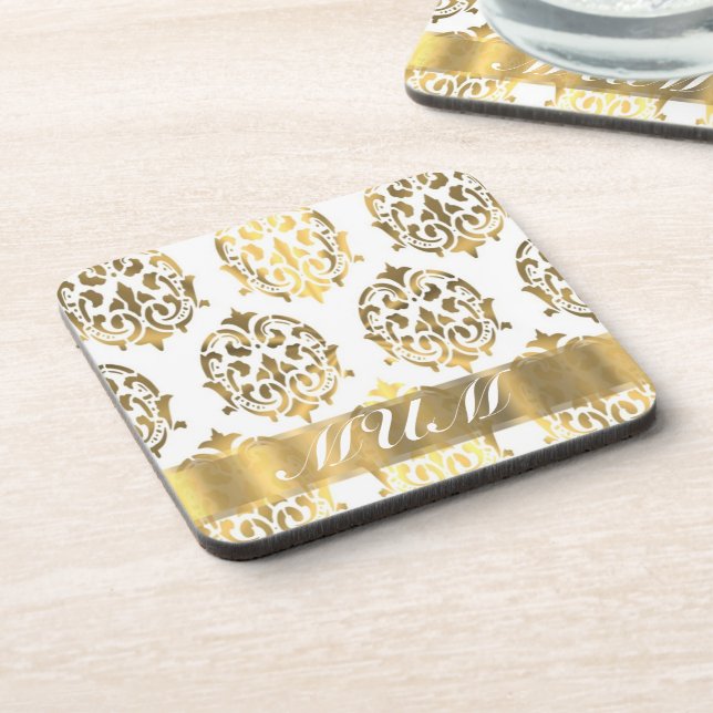 Gold damask pattern moms coaster (Left Side)